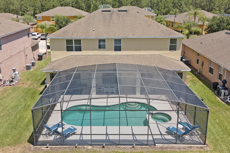 Aerial view of pool deck