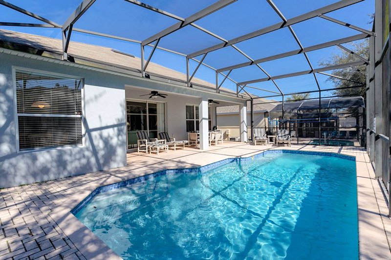 South facing pool with covered lanai